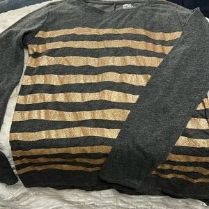 Girls charcoal gray tunic with gold glitter stripes, never worn, long sleeve